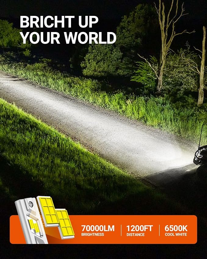 SEALIGHT H13 Bulbs, 90,000LM 14X Brightness, 9008 H13 6500K White, IP68 Waterproof 70000Hrs Lifespan, 5X Heat Dissipation driving, Plug and Play, 2 Pack