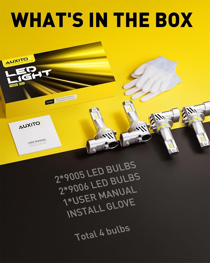 AUXITO 9005 9006 LED Bulb Combo 140000LM 6500K Cool White, EMC Protection, Plug-and-Play, Precision HB3/HB4 Replacement, Driving Light Bulbs Pack of 4