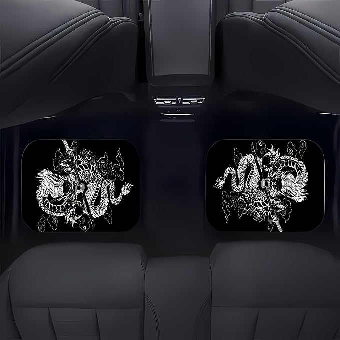 Universal Fit Car Floor Mats Set of 4Pcs, Domineering Chinese Dragon King Print All-Weather Front Rear Car Carpet Mats, Non-Slip Car Floor Mat Car Accessories for Automotive Trucks SUV Sedans Vans
