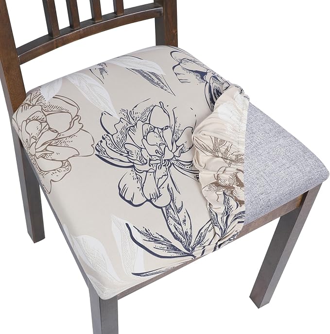 SearchI Seat Covers for Dining Room Chairs Stretch Printed Chair Seat Covers Set of 6, Removable Washable Upholstered Chair Seat Protector Slipcovers for Kitchen, Office(Modern Abstract Floral)
