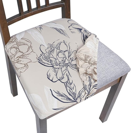 SearchI Seat Covers for Dining Room Chairs Stretch Printed Chair Seat Covers Set of 6, Removable Washable Upholstered Chair Seat Protector Slipcovers for Kitchen, Office(Modern Abstract Floral)