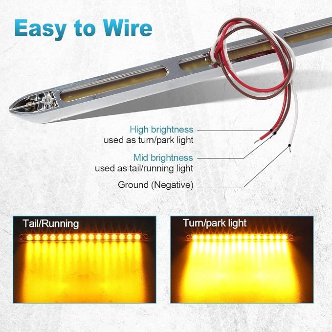 Partsam 2Pcs 12" Amber Led LED Trailer Light Bar 15-2835-SMD Clear Lens with Chrome Bezel Sealed Thin LED Turn Signal Marker Identification Light Bar for Trucks Trailers RV Surface Mount