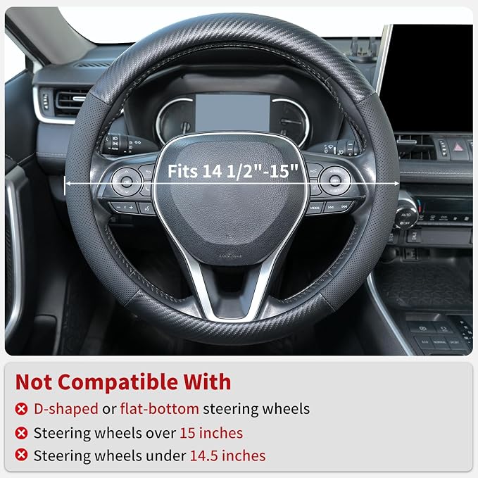 Uxcer Carbon Fiber Leather Steering Wheel Cover, Universal 14.5–15 Inch Non-Slip Breathable Steering Wheel Cover for Cars, Carbon Fiber