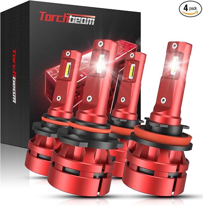 Torchbeam 2026 9005/H11 LED Bulb Lights Kit, 118000LM 10X Brighter, 6500K Cool White, 1:1 Halogen Design, Canbus Ready, Fits 99% Vehicles, Plug and Play, Pack of 4