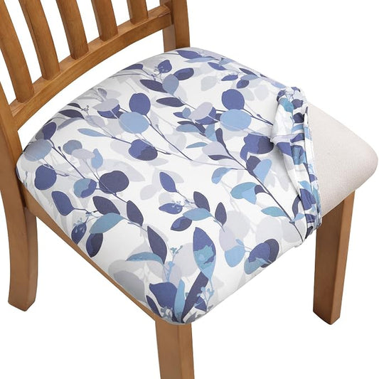 Fuloon Stretch Seat Cushion Covers 4 PCS, Washable Chair Seat Slipcover Print Chair Cover Dining Room for Hotel, Ceremony, Banquet Wedding Party (F-Grey Blue, 4)