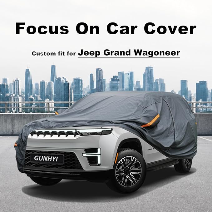GUNHYI Premium Car Cover Custom Fit Jeep Grand Wagoneer, 16 Layers Heavy Duty Car Cover Waterproof All Weather with Zipper Door for Sun Rain Snow Dust Uv Protection