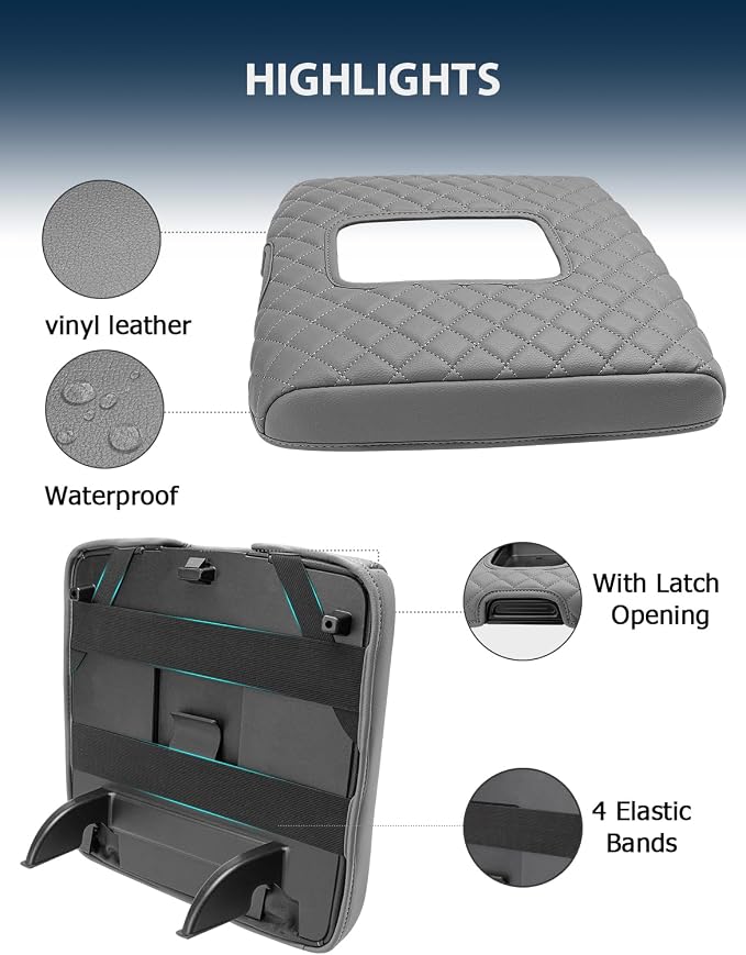 Center Console Cover for 2014-2018 Chevy Silverado & GMC Sierra 1500 2500 3500, Vinyl Leather Interior Accessories, Car Armrest Protector, Jump Seat, Anti-Scratch,Gray