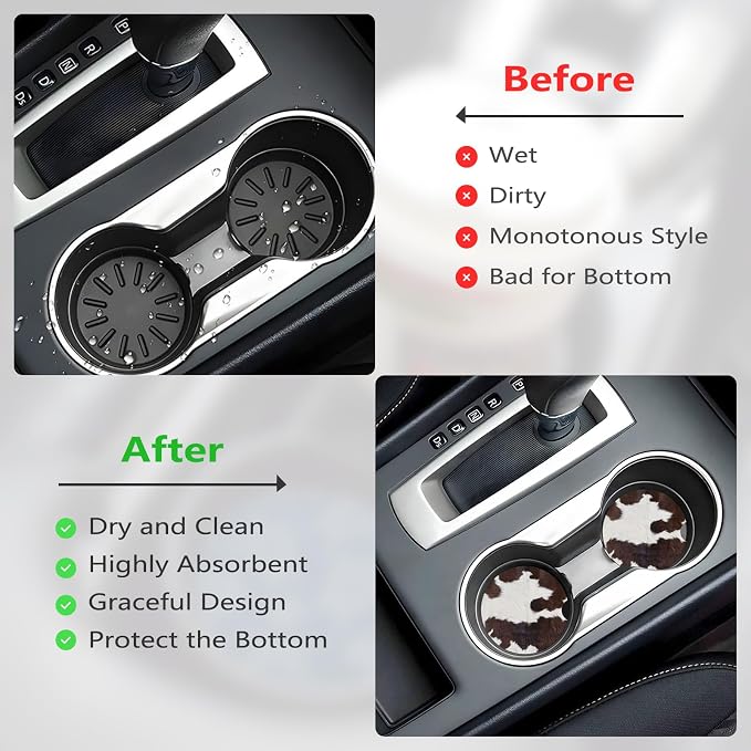 Ceramic Car Cup Coasters 2PCS - Animal Pattern | with Cork Back & Finger Slot, Anti-Slip Shock Absorbing, Universal Car Interior Accessories for Men Women