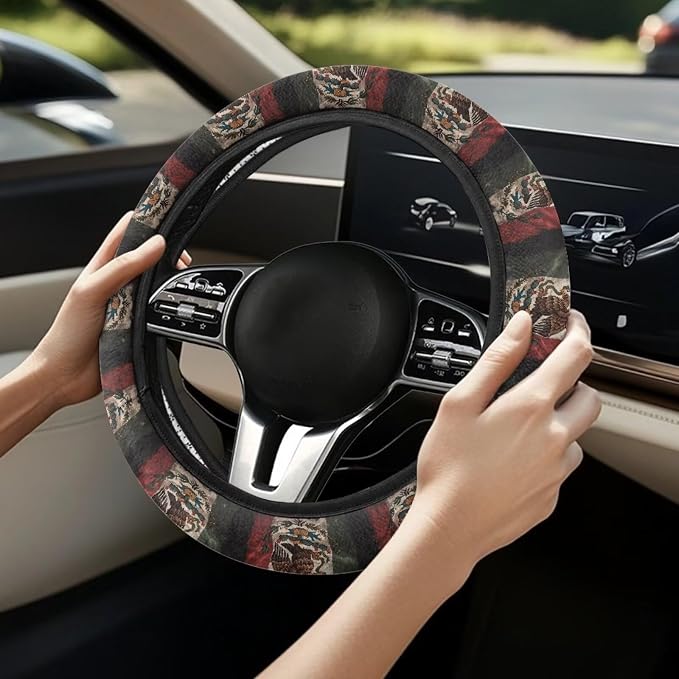 AFPANQZ Mexican Flag Steering Wheel Protection Stretch-on Easy Install | Women Men Car Interior Accessories, Universal 15 Inch Fit Auto, Suvs, Truck
