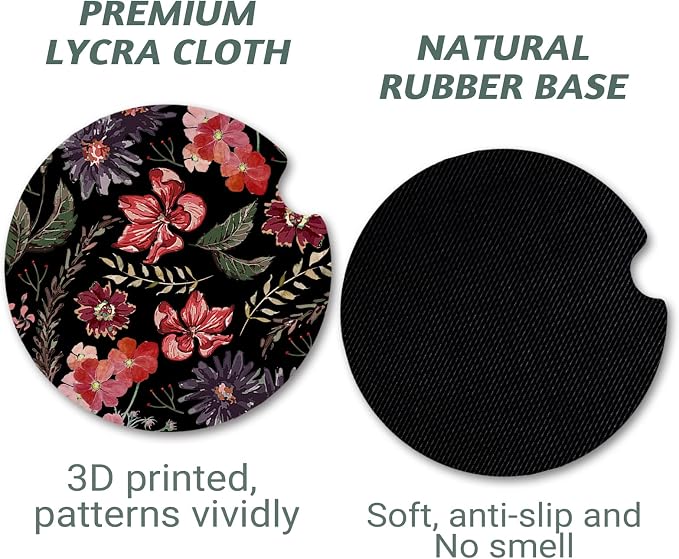 Yonlevres Car Coasters for Cup Holders，2.75" Anti Slip Rubber Mat with A Finger Notch, 2 Pack Car Cup Holder Coasters for Car Interior Accessories for Women Men Boho