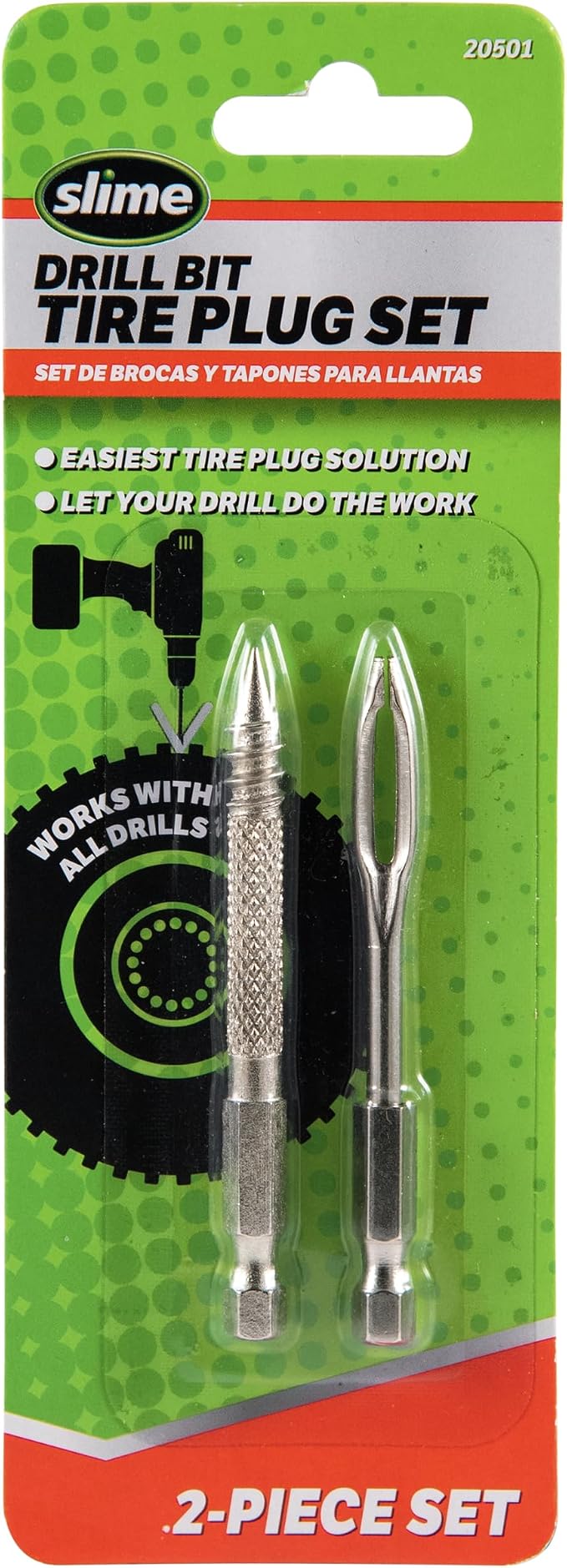 Slime 20501 Tire Plug Drill Bit Kit, All Drills Compatable, Easiest Tire Plug Option, (2-Piece Set)