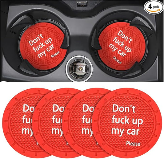 8sanlione Car Cup Coaster, 4Pcs 2.75 Inch Auto Cup Holder Insert Coasters, Non-Slip Waterproof Embedded Drink Mat, Automotive Interior Accessories for Men and Women (D Red/4PCS)