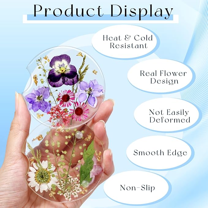 Swooflia Flower Car Cup Holder Coasters for Women - 2.75 Inch Cute Resin Clear Automotive Drink Cupholder Insert Car Accessories 2 Pack White Purple