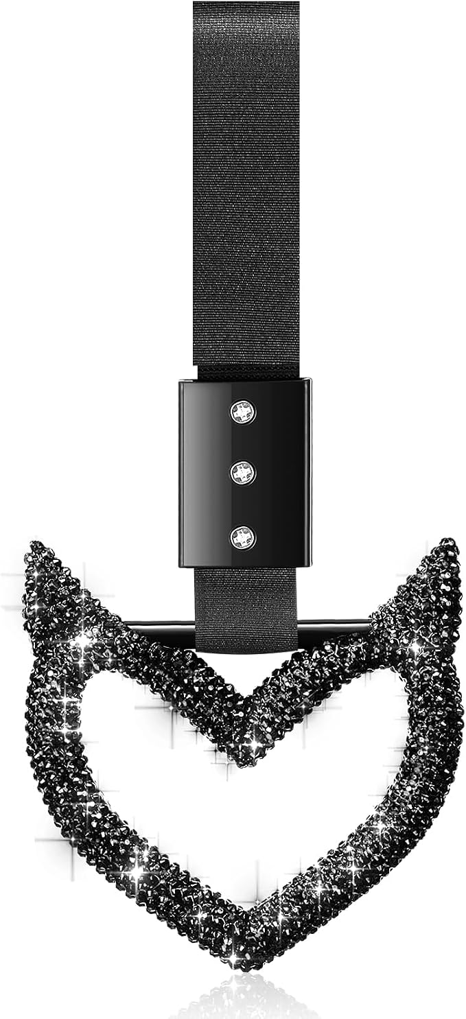 Fabbay Bling Car Accessories Bling Heart Handle Ring Car Accessory for Women Heart Hand Strap Drift Charm Rear Bumper Warning Ring Decor for auto Bus Interior Exterior Decoration (Black,Devil Style)