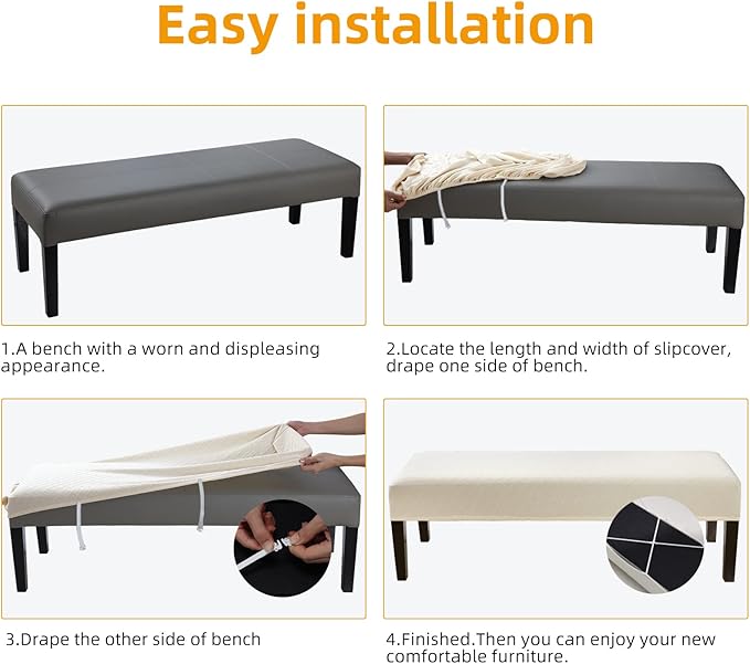 Fuloon Waterproof Dining Bench Cover, Removable Bench Slipcover Washable Bench Seat Protector Cover for Living Room, Bedroom, Kitchen (Beige)