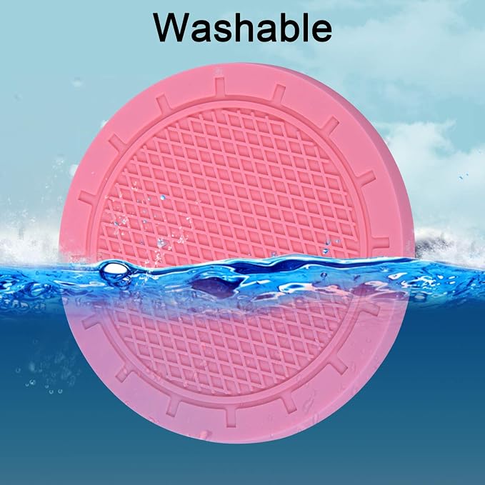 Car Coasters, Wisdompro 4 Pack PVC Car Cup Holder Insert Coaster - Anti Slip Universal Vehicle Interior Accessories Cup Mats for Women(Diameter 3", Pink)