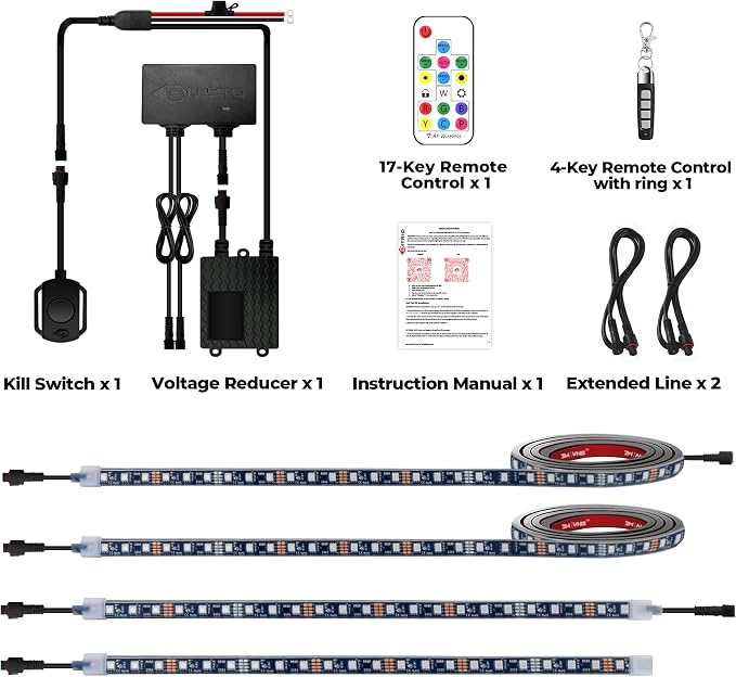 4PCS 12V-72V Golf Cart Lights, RGB Led Underglow Light Kit with 2 Remotes and App Control, Voltage Reducer, Waterproof, Sound Active, Battery Drain Protect Kill Switch Golf Cart Led Lights