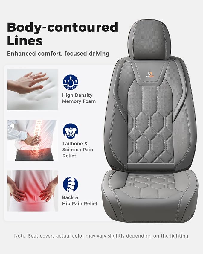 Huidasource Front Seat Covers, Universal Fit for Most Cars SUV Trucks, Full Coverage Leather Seat Cover, Airbag Compatble, Seat Function Retain, Storage Pocket Design, Easy to Install, Gray