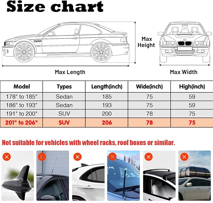 7 Layers Waterproof Cover, Heavy Duty Car Covers with Zipper Door, All-Weather Car Cover – Protects Against UV Rays, Hail, Water, Dust & Snow, Universal Fit SUV 201" to 206"(Khaki)