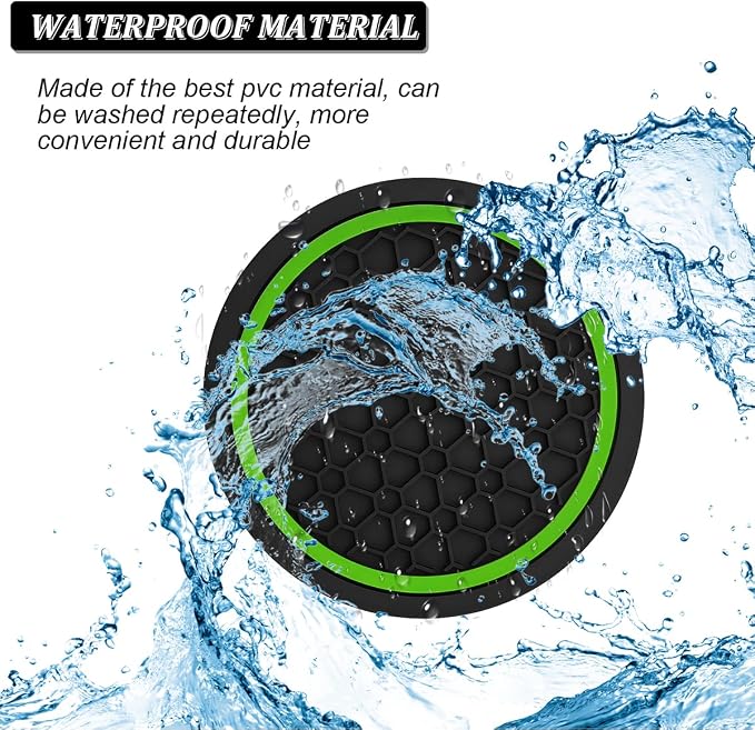 Mandark 4PCS Car Cup Holder Coasters, 2.75 Inch Non-Slip Insert Water Bottle Holder Pads, Dustproof Automotive Interior Accessories Mat, Universal for Vehicles, Trucks, RVs and More (Black/Green)