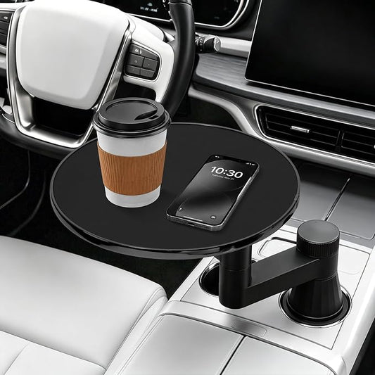 Car Tray Table & Car Desk for Laptop, Dual 360° Rotating Cup Holder Tray, Anti-Slip Leather-Textured Car Food Tray for Eating, Working & Makeup, Compatible with Tesla Model Y/3/S & Most Vehicles