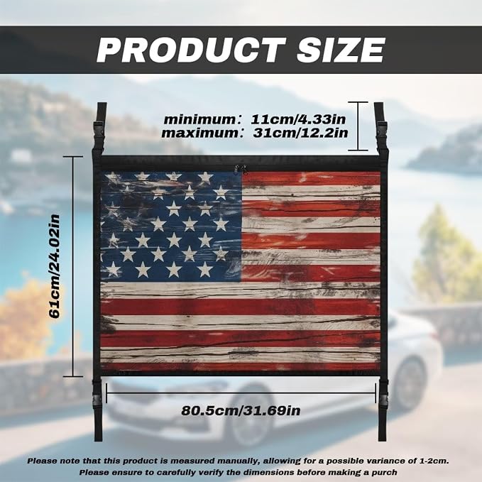 Dreaweet Wood Grain American Flag Car Ceiling Cargo Net Pocket Storage Net Patriotic Interior Car Roof Cargo Net for SUV Mini Van Truck Sedan Double-Layer and Load-Bearing Car Ceiling Organizer Net