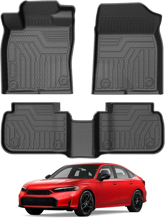 Mixsuper Floor Mats for 2022-2026 Honda Civic Sedan/Hatchback/Sport and 2023-2025 Acura Integra, All Weather 3D TPE Floor Liners 1st & 2nd Row Heavy-Duty Car Mats, Black (for 2nd Row w/o USB Port)