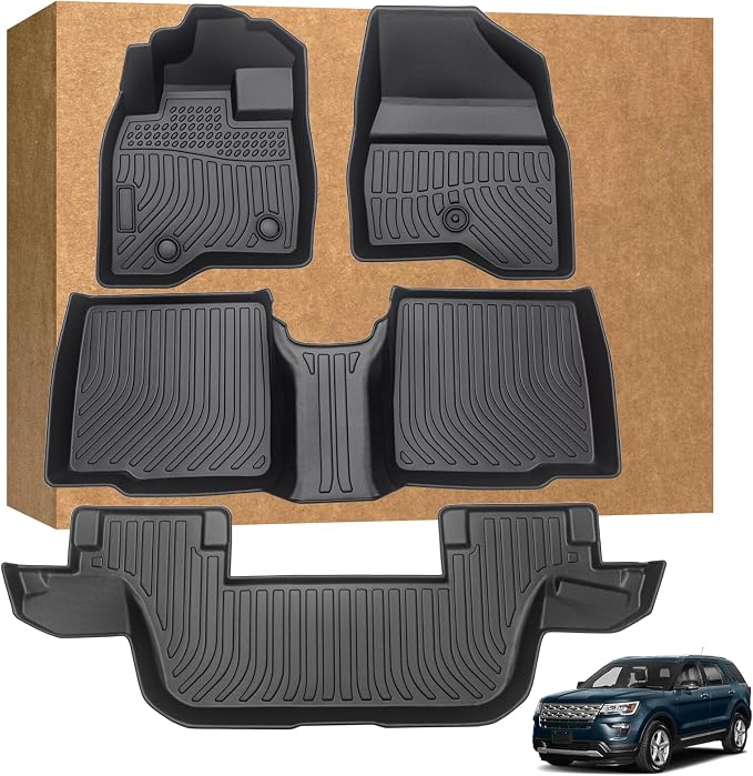 Floor Mats for Ford Explorer 2015-2019 (for Bench 7 Seats & Bucket 6 Seats) | TPE Waterproof Non-Slip All Weather Protection Custom