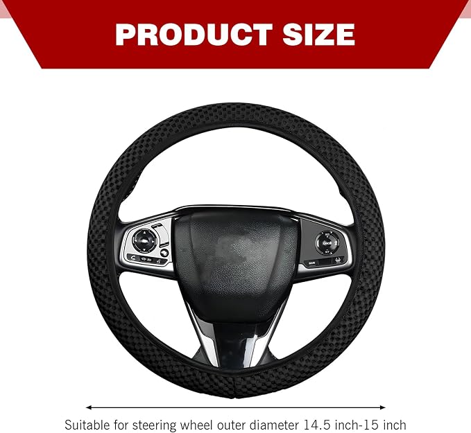 Car Steering Wheel Cover, Ice Silk 3D Massage Mesh Breathable without Inner Ring Steering Wheel Cover, Elastic Easy Grip Anti-Slip Protector for 14.5"-15", Universal for Cars (Black)