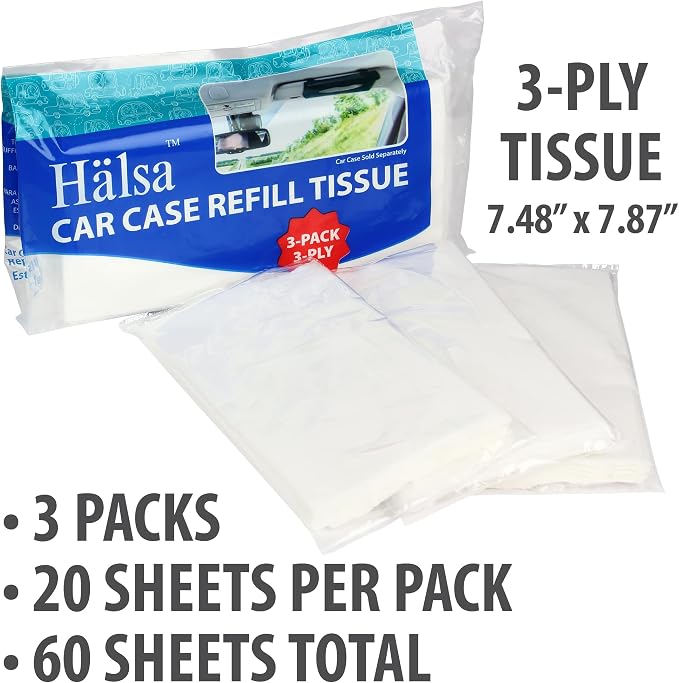 Funwares White Facial Travel Tissue Packs, Chlorine-Free, 3 Packs, 60 tissues, 3-Ply Sheets, 20 Sheets Per Pack, Car, Travel, School, Work