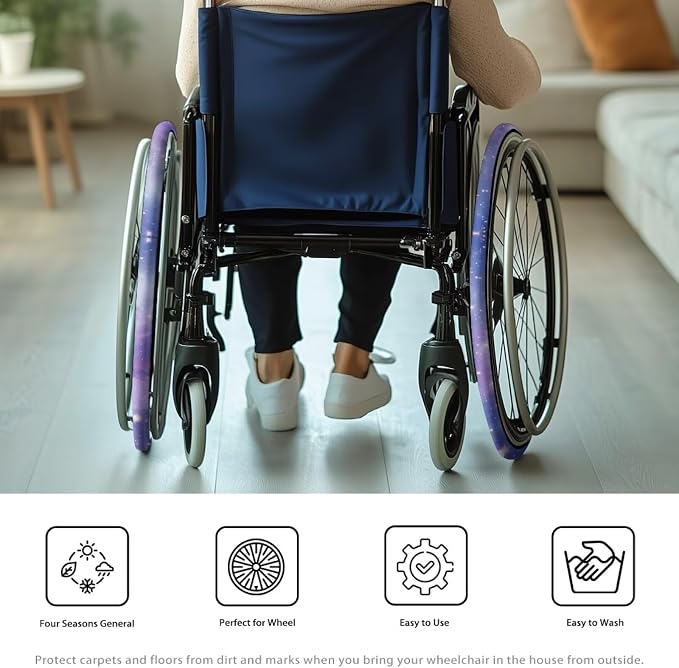 Purple Galaxy Wheelchair Wheel Covers Non-Slip Wheelchair Accessories Tyre Covers to Protect Floors Carpets Fits 24" Wheels Set of 2 Pairs
