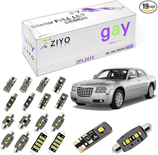 ZIYO ZPL2415- (15 Bulbs) Deluxe Interior LED Light Kit 6000K Xenon White Upgrade Dome Light Bulbs Replacement for Chrysler 300 / 300C 2005-2010