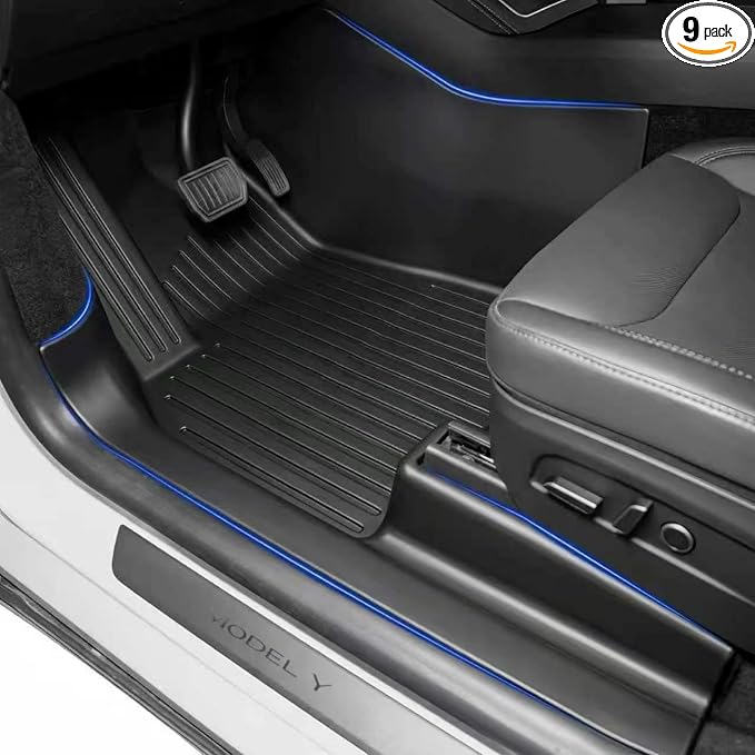SUPER LINER 9 PCS Floor Mats & Accessories Compatible with Tesla Model Y Juniper 2026 2025, Custom Fit TPE Cargo Liners CabinProtect, All Weather Pet & Child System(Only fit Premium&Performance)