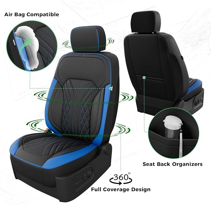 Truck Leather Seat Covers for Chevy Silverado Gmc Sierra 2019-2026 | Crew Cab 1500/2500/3500HD, Bucket Seat, NO Rear Seatback Storage, Scratch-resistant, Easy-clean, Pickup Protector, Full Set