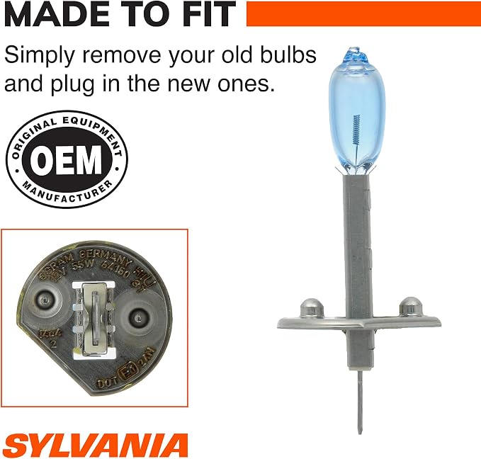 SYLVANIA - H1 SilverStar - High Performance Halogen Headlight Bulb, High Beam, Low Beam and Fog Replacement Bulb, Brighter Down Road with Whiter Light (Contains 2 Bulbs)