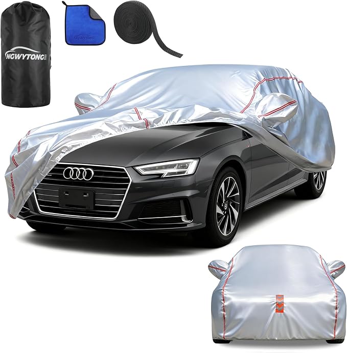 Waterproof All Weather Heavy Duty Vehicle Cover, 360° Underbody Wrap Windproof Design, Quick Install Outdoor Cover,（for Audi A4 2004-2024）