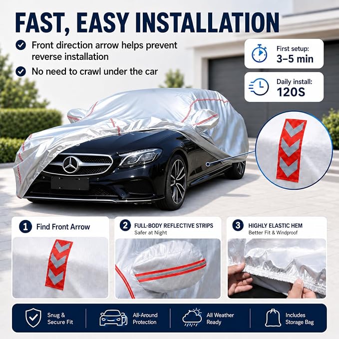 Waterproof All Weather Heavy Duty Vehicle Cover, 360° Underbody Wrap Windproof Design, Quick Install Outdoor Cover,（for Mercedes-Benz E-Class 2006-2025）