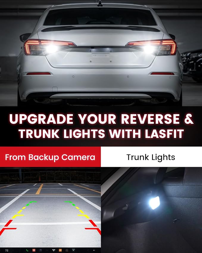 LASFIT for Honda Civic Sedan Hatchback Back Up Reverse Light and Trunk Light 194/921 LED Bulbs for 2013-2022 2023 2024 2025 2026, Canbus White Combo Kit, 6000K, Non-Polarity, Pack of 4