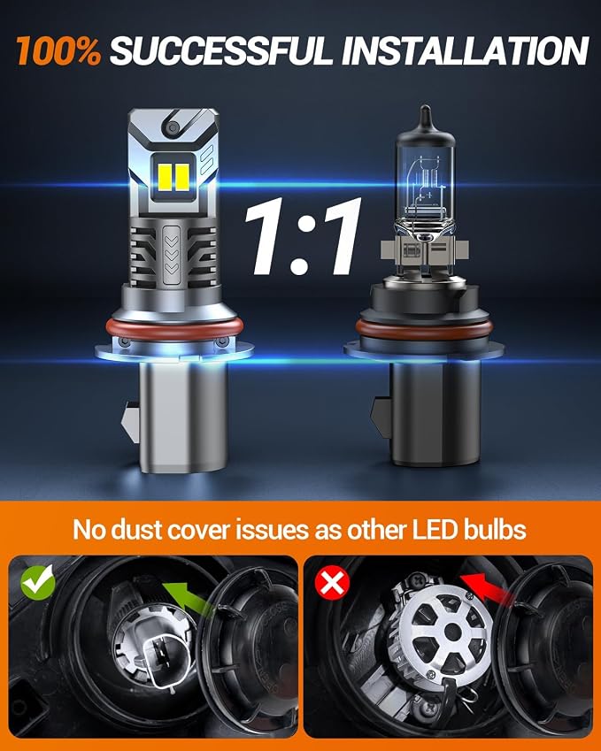 SEALIGHT S2S 9007 Light Bulbs, 40000LM Super Brighter, 6500K Pure White HB5/9007 Bulbs with Cooling Fan, 60K+ Hours Lifespan, 2-Pack for Powersports/ATV Lamps