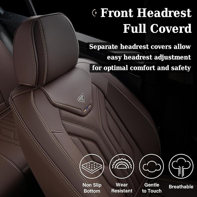 Coverado Car Seat Covers Full Set, Car Seat Protectors Leather Seat Covers for Cars, Automotive Seat Covers Car Accessories Universal Fit for Most Sedans SUV Pick-up Truck(Coffee)