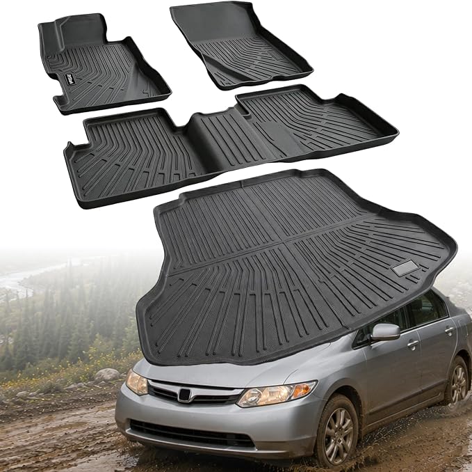 Compatible with Honda Civic 2006-2011 (Sedan) Floor Mats & Cargo Liner,All Weather Protection,Waterproof,Anti-Slip TPE Floor Mats Fit for Honda Civic 2006 2007 2008 2009 2010 2011 Accessories