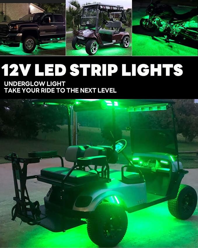 12V Led Light Strip 12.7" Waterproof Green Led Light Strips for Car Golf Cart Motorcycles Truck Boat Led Strip Lights,Pack of 4