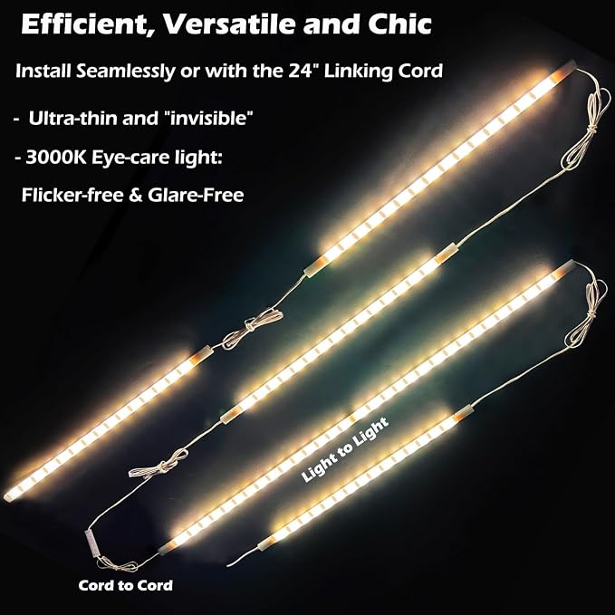 Cefrank LED Under Cabinet Lighting 6-Pack 12 inch Seamlessly Linkable Strip Light Bars for Cabinet, Kitchen, Shelf, Workbench, Cupboard, 1200 Lumen, Warm White 3000K