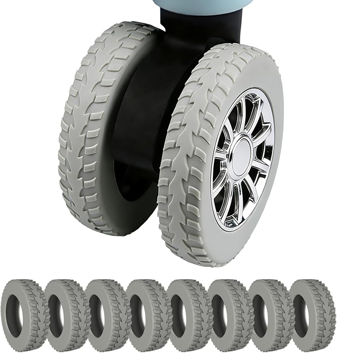 8 Pcs Luggage Wheel Covers for Suitcase Wheels Protective,Grey | Silicone covers for 2.0-2.4 in exposed wheels;Wear-resistant & anti-noise silicone covers.Easy to install and rinse.