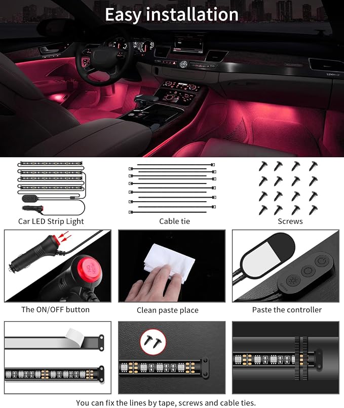 Govee Car LED Lights, RGB Smart Car Interior Lights, App Control | DIY Mode and Music Mode, 2 Lines Design LED Lights for Cars with Car Charger, 12V