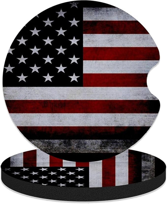 Car Coasters for Cup Holders - Black American Flag | 2 Pack Anti Slip Universal Rubber Car Cup Coaster for Women Men, Car Interior Accessories