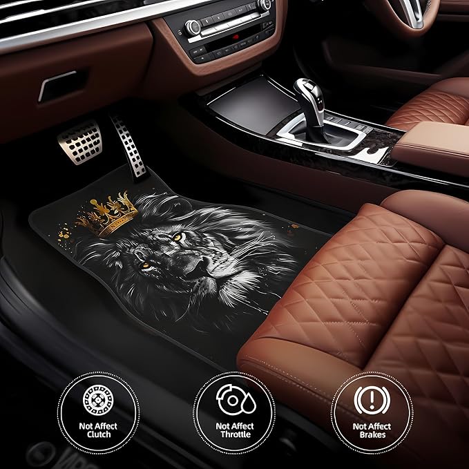 Universal Fit Car Floor Mats Set of 4Pcs, Lion King Pattern All-Weather Front Rear Car Carpet Mats, Non-Slip Car Floor Mat Car Accessories for Automotive Trucks SUV Sedans Vans