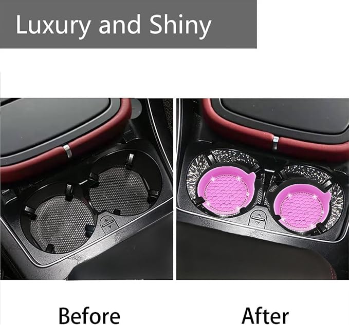 NBTEPEM 4PCS Bling Car Coasters, Non-Slip Insert Water Bottle Holder Pads, Bling Crystal Rhinestone Dustproof Automotive Interior Accessories, Universal for Vehicles, Trucks, RVs (4 pcs, Pink)