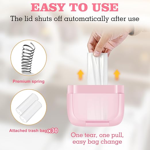 Car Trash Can with Lid, Built-in Storage Garbage Bag, Leakproof Vehicle Trash, Car Accessories for Interior, Mini Garbage Bin for Automotive, Office, Kitchen, Bedroom, with 30pcs Trash Bags