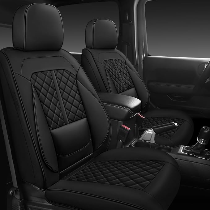 Wrangler Seat Covers 2018-2026,Custom Fit for Jeep Wrangler JK JL 4 Door Unlimited Sahara/Sport/Rubicon X 392 Willys,Waterproof Faux Leather and Lumbar Support (Black, Full Set-5 seats(18-26))